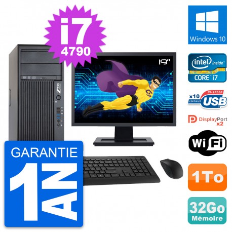 PC Tour HP Z230 Ecran 19" Intel Core i7-4790 RAM 32Go Disque 1To Windows 10 Wifi