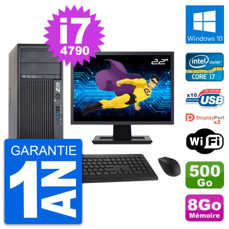 PC Tour HP Z230 Ecran 22" Intel i7-4790 RAM 8Go Disque Dur 500Go Windows 10 Wifi