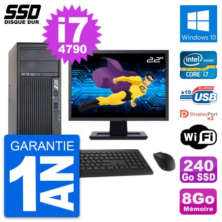 PC Tour HP Z230 Ecran 22" Intel Core i7-4790 RAM 8Go SSD 240Go Windows 10 Wifi