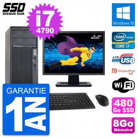 PC Tour HP Z230 Ecran 22" Intel Core i7-4790 RAM 8Go SSD 480Go Windows 10 Wifi