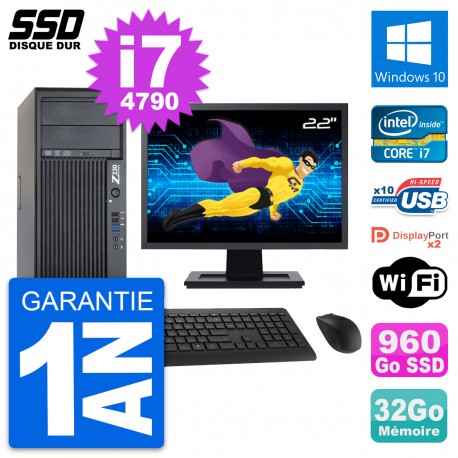 PC Tour HP Z230 Ecran 22" Intel Core i7-4790 RAM 32Go SSD 960Go Windows 10 Wifi