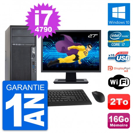 PC Tour HP Z230 Ecran 27" Intel Core i7-4790 RAM 16Go Disque 2To Windows 10 Wifi