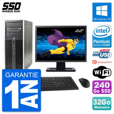 PC Tour HP Elite 8300 Ecran 22" Intel G630 RAM 32Go SSD 240Go Windows 10 Wifi