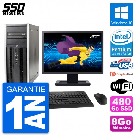 PC Tour HP Elite 8300 Ecran 27" Intel G630 RAM 8Go SSD 480Go Windows 10 Wifi