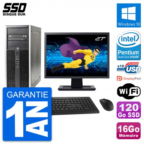 PC Tour HP Elite 8300 Ecran 27" Intel G630 RAM 16Go SSD 120Go Windows 10 Wifi