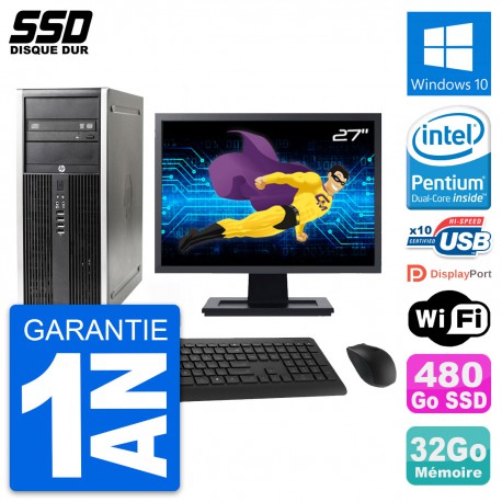 PC Tour HP Elite 8300 Ecran 27" Intel G630 RAM 32Go SSD 480Go Windows 10 Wifi