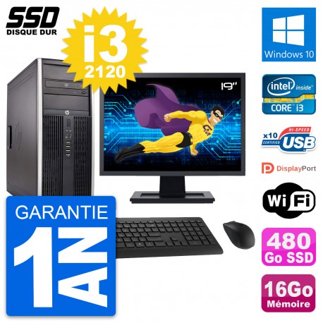 PC Tour HP Elite 8300 Ecran 19" Intel i3-2120 RAM 16Go SSD 480Go Windows 10 Wifi