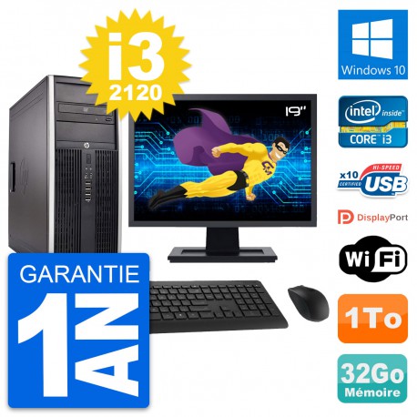 PC Tour HP 8300 Ecran 19" Intel i3-2120 RAM 32Go Disque Dur 1To Windows 10 Wifi