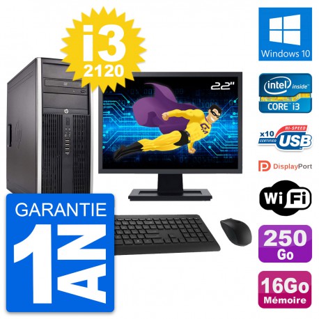PC Tour HP 8300 Ecran 22" Intel i3-2120 RAM 16Go Disque 250Go Windows 10 Wifi
