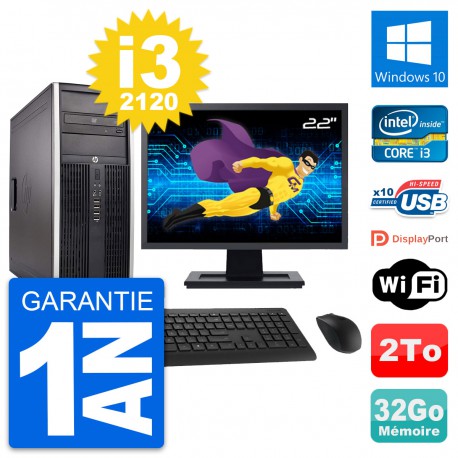 PC Tour HP 8300 Ecran 22" Intel i3-2120 RAM 32Go Disque Dur 2To Windows 10 Wifi