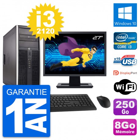 PC Tour HP 8300 Ecran 27" Intel i3-2120 RAM 8Go Disque Dur 250Go Windows 10 Wifi