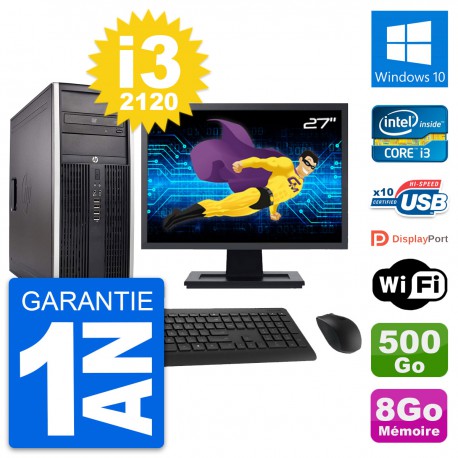 PC Tour HP 8300 Ecran 27" Intel i3-2120 RAM 8Go Disque Dur 500Go Windows 10 Wifi