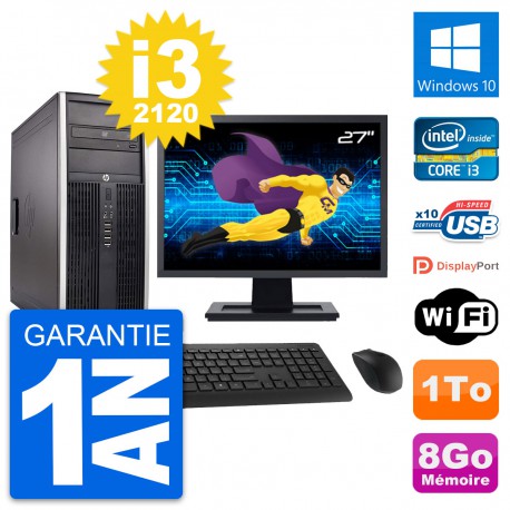 PC Tour HP Elite 8300 Ecran 27" Intel i3-2120 RAM 8Go Disque 1To Windows 10 Wifi