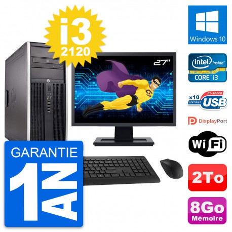 PC Tour HP Elite 8300 Ecran 27" Intel i3-2120 RAM 8Go Disque 2To Windows 10 Wifi