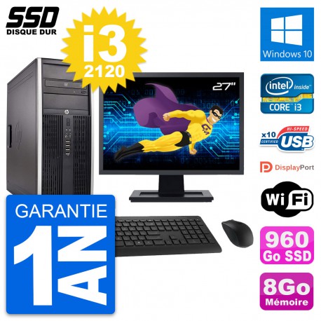 PC Tour HP Elite 8300 Ecran 27" Intel i3-2120 RAM 8Go SSD 960Go Windows 10 Wifi