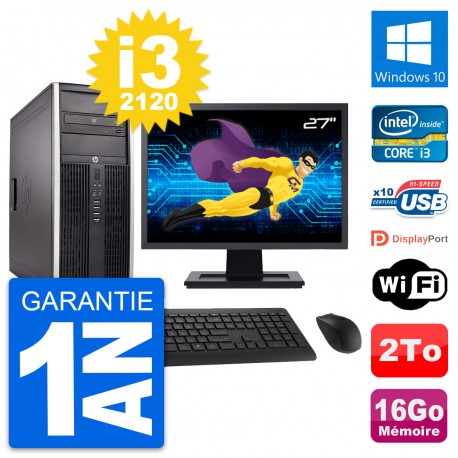 PC Tour HP 8300 Ecran 27" Intel i3-2120 RAM 16Go Disque Dur 2To Windows 10 Wifi