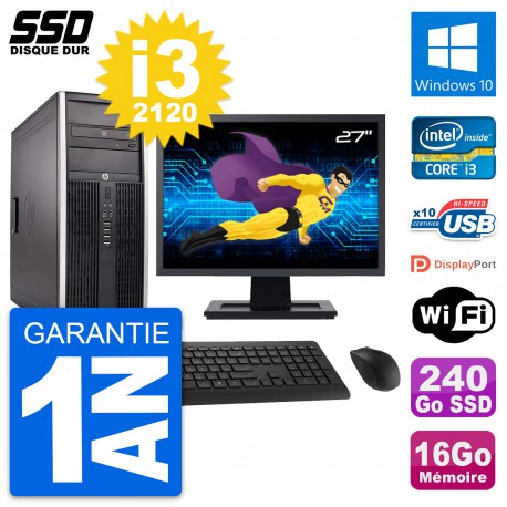 PC Tour HP Elite 8300 Ecran 27" Intel i3-2120 RAM 16Go SSD 240Go Windows 10 Wifi
