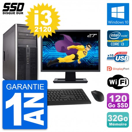 PC Tour HP Elite 8300 Ecran 27" Intel i3-2120 RAM 32Go SSD 120Go Windows 10 Wifi