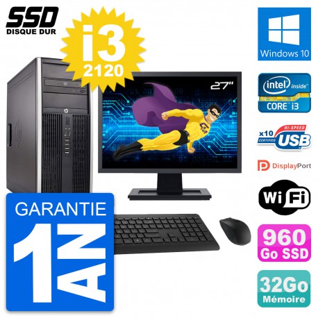 PC Tour HP Elite 8300 Ecran 27" Intel i3-2120 RAM 32Go SSD 960Go Windows 10 Wifi