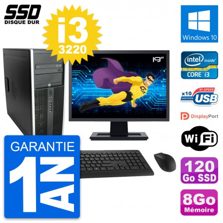 PC Tour HP Elite 8300 Ecran 19" Intel i3-3220 RAM 8Go SSD 120Go Windows 10 Wifi