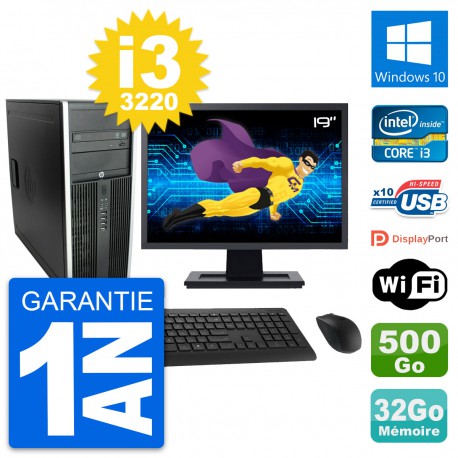 PC Tour HP 8300 Ecran 19" Intel i3-3220 RAM 32Go Disque 500Go Windows 10 Wifi