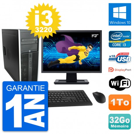 PC Tour HP 8300 Ecran 19" Intel i3-3220 RAM 32Go Disque Dur 1To Windows 10 Wifi