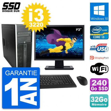 PC Tour HP Elite 8300 Ecran 19" Intel i3-3220 RAM 32Go SSD 240Go Windows 10 Wifi