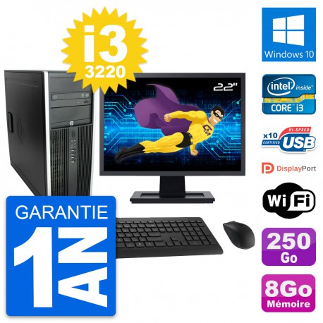 PC Tour HP 8300 Ecran 22" Intel i3-3220 RAM 8Go Disque Dur 250Go Windows 10 Wifi