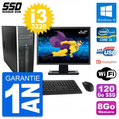 PC Tour HP Elite 8300 Ecran 22" Intel i3-3220 RAM 8Go SSD 120Go Windows 10 Wifi