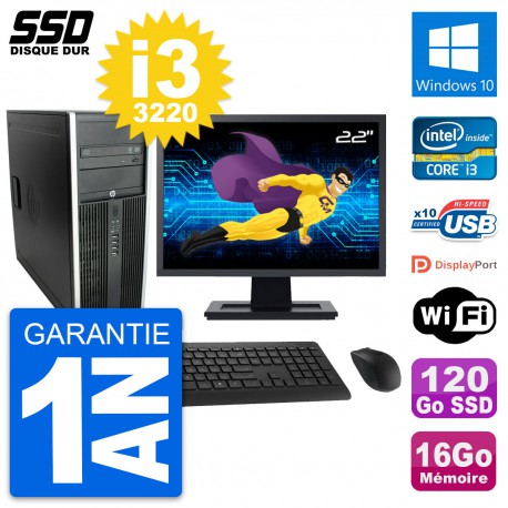 PC Tour HP Elite 8300 Ecran 22" Intel i3-3220 RAM 16Go SSD 120Go Windows 10 Wifi