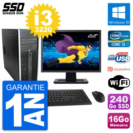 PC Tour HP Elite 8300 Ecran 22" Intel i3-3220 RAM 16Go SSD 240Go Windows 10 Wifi