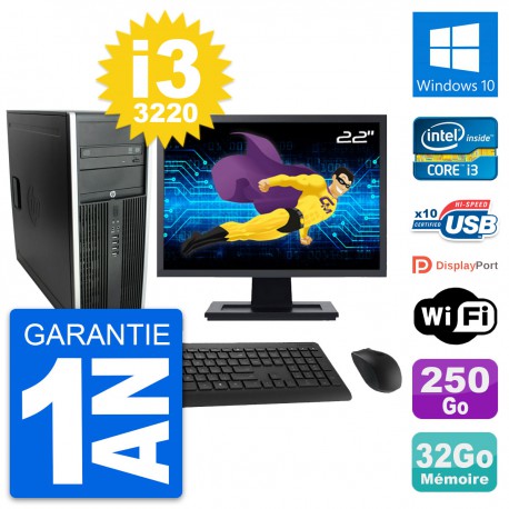 PC Tour HP 8300 Ecran 22" Intel i3-3220 RAM 32Go Disque 250Go Windows 10 Wifi