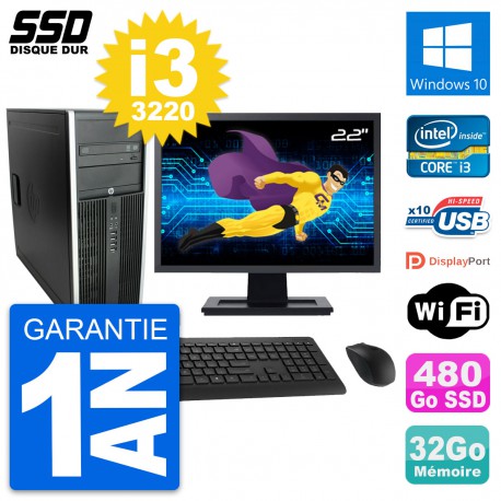 PC Tour HP Elite 8300 Ecran 22" Intel i3-3220 RAM 32Go SSD 480Go Windows 10 Wifi