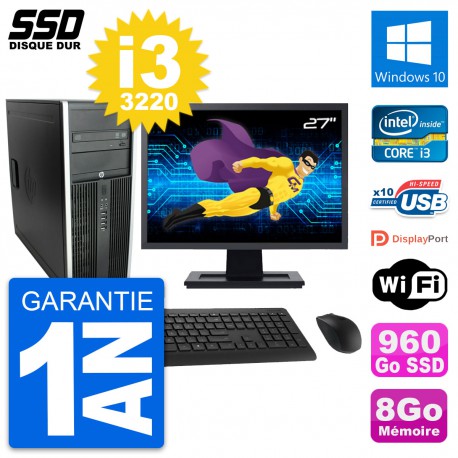 PC Tour HP Elite 8300 Ecran 27" Intel i3-3220 RAM 8Go SSD 960Go Windows 10 Wifi
