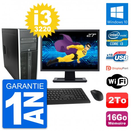 PC Tour HP 8300 Ecran 27" Intel i3-3220 RAM 16Go Disque Dur 2To Windows 10 Wifi