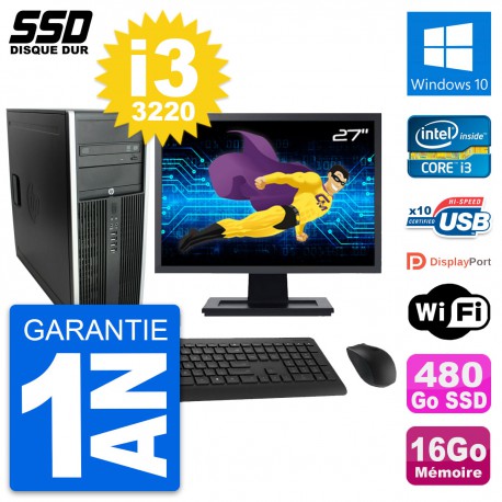 PC Tour HP Elite 8300 Ecran 27" Intel i3-3220 RAM 16Go SSD 480Go Windows 10 Wifi