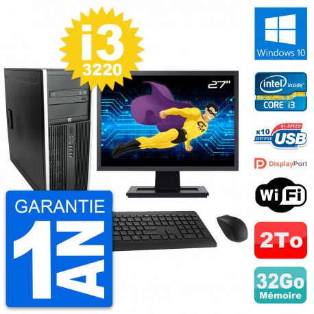 PC Tour HP 8300 Ecran 27" Intel i3-3220 RAM 32Go Disque Dur 2To Windows 10 Wifi