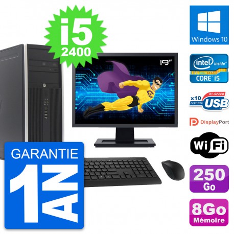 PC Tour HP 8300 Ecran 19" Intel i5-2400 RAM 8Go Disque Dur 250Go Windows 10 Wifi