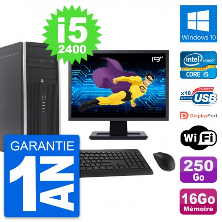 PC Tour HP 8300 Ecran 19" Intel i5-2400 RAM 16Go Disque 250Go Windows 10 Wifi