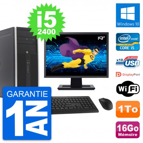 PC Tour HP 8300 Ecran 19" Intel i5-2400 RAM 16Go Disque Dur 1To Windows 10 Wifi