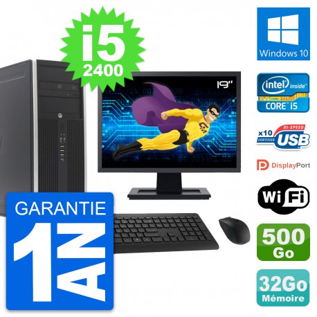 PC Tour HP 8300 Ecran 19" Intel i5-2400 RAM 32Go Disque 500Go Windows 10 Wifi