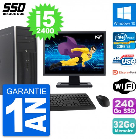 PC Tour HP Elite 8300 Ecran 19" Intel i5-2400 RAM 32Go SSD 240Go Windows 10 Wifi