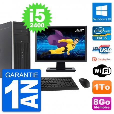 PC Tour HP Elite 8300 Ecran 22" Intel i5-2400 RAM 8Go Disque 1To Windows 10 Wifi
