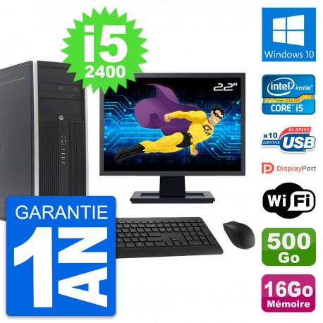 PC Tour HP 8300 Ecran 22" Intel i5-2400 RAM 16Go Disque 500Go Windows 10 Wifi