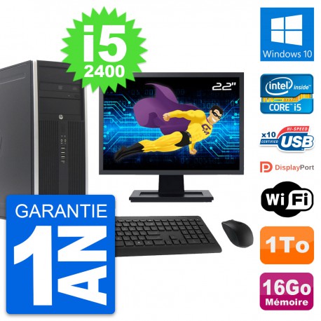 PC Tour HP 8300 Ecran 22" Intel i5-2400 RAM 16Go Disque Dur 1To Windows 10 Wifi