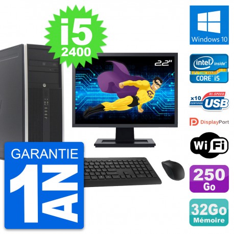 PC Tour HP 8300 Ecran 22" Intel i5-2400 RAM 32Go Disque 250Go Windows 10 Wifi
