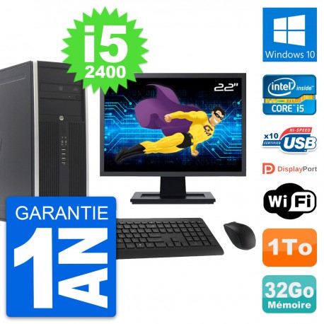 PC Tour HP 8300 Ecran 22" Intel i5-2400 RAM 32Go Disque Dur 1To Windows 10 Wifi