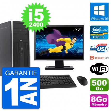 PC Tour HP 8300 Ecran 27" Intel i5-2400 RAM 8Go Disque Dur 500Go Windows 10 Wifi