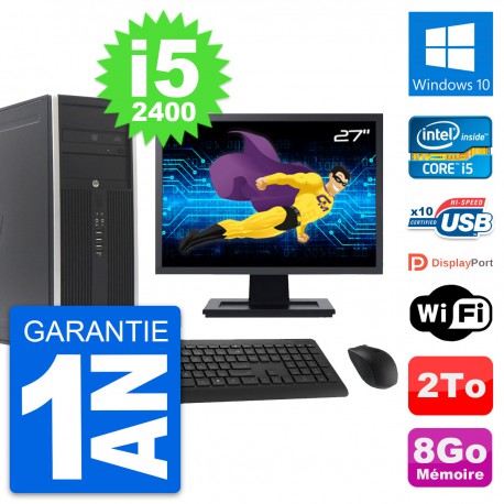PC Tour HP Elite 8300 Ecran 27" Intel i5-2400 RAM 8Go Disque 2To Windows 10 Wifi