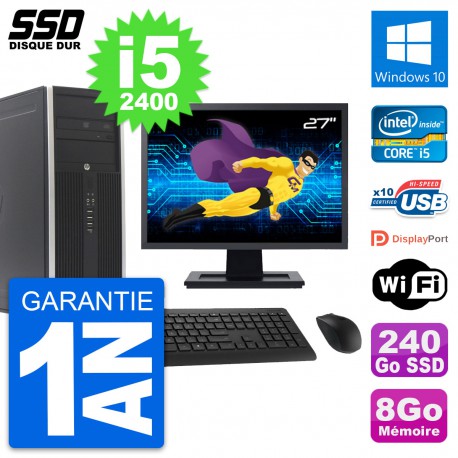 PC Tour HP Elite 8300 Ecran 27" Intel i5-2400 RAM 8Go SSD 240Go Windows 10 Wifi